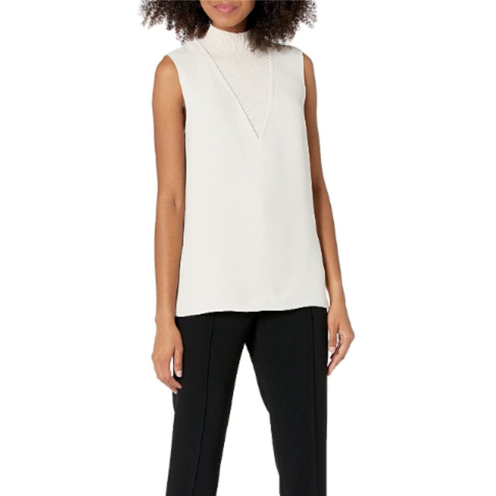 🌻Theory Ribbed "V" Sleeveless Mock Neck Tank Top